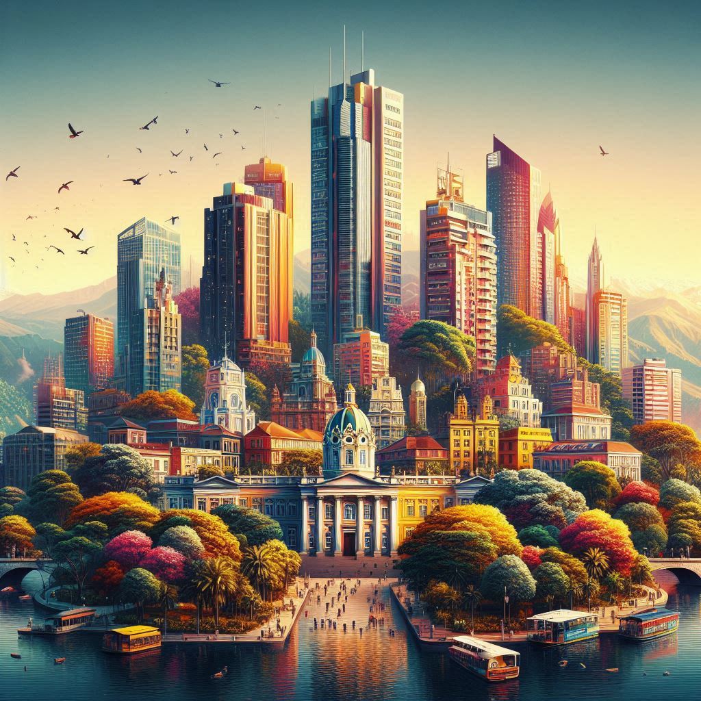 dame una imagen representativa de colombia, que combine edificios iconicos, lugares, y parques, la i